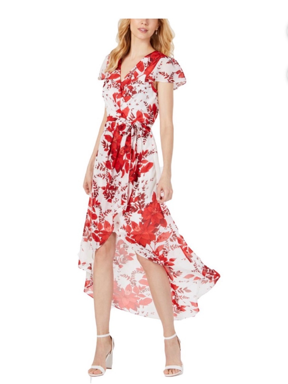 julia jordan White and Red Floral High-Low Wrap Dress - 2